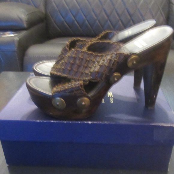 STUART WEITZMAN-Dark Brown Woven Heeled Slides ~ Size 9 - Picture 3 of 16